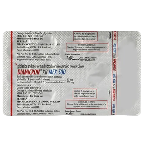 diamicron xr mex 60/500mg tablet 15's
